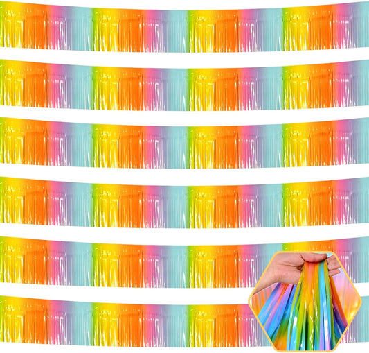 6 Pack 10 Feet Rainbow Foil Fringe Garland Metallic Tinsel Streamers Banner Wall Hanging Curtain Backdrop for Parade Floats, Birthday, Graduate, Mother's Day, Wedding Party Decoration