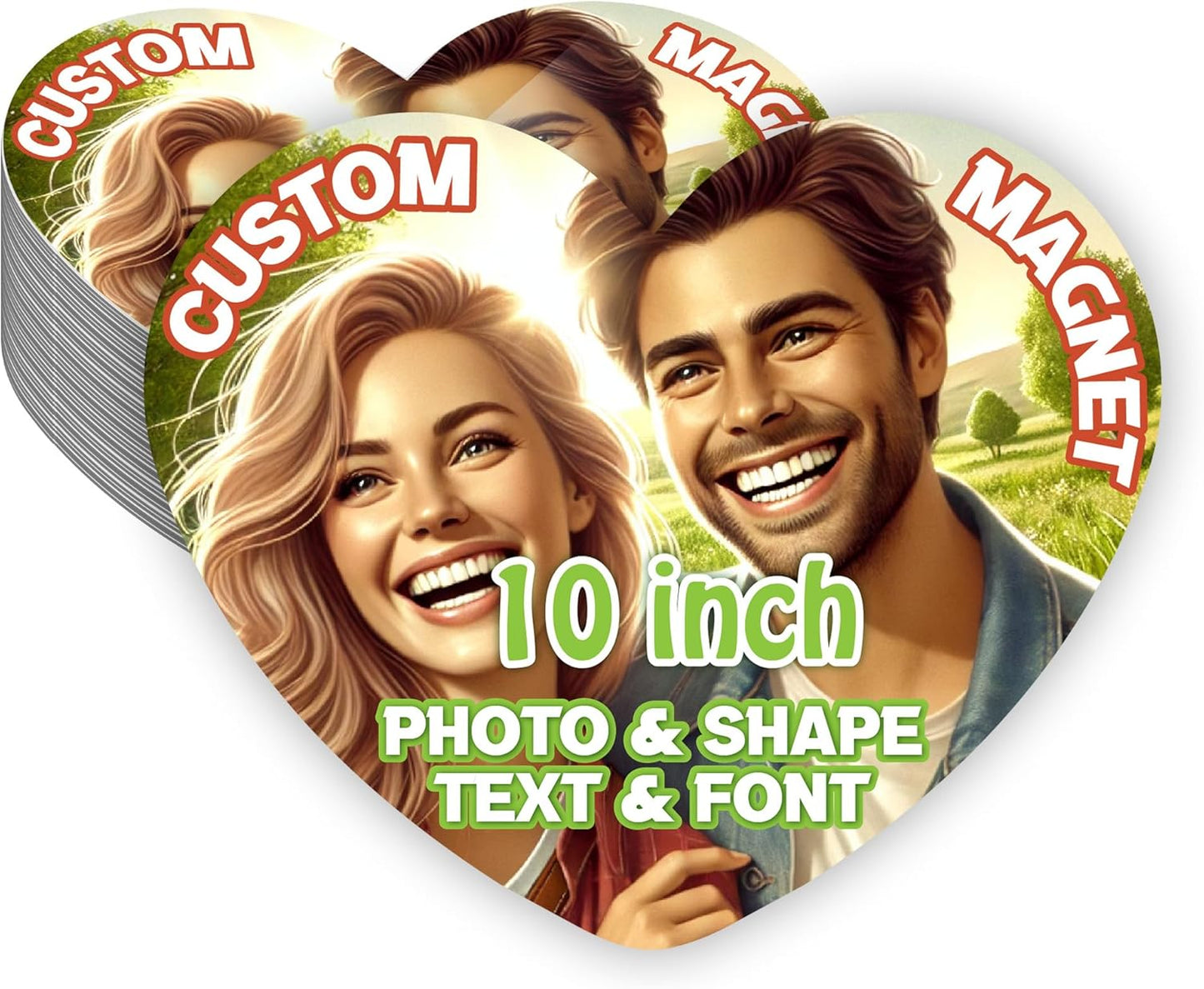 KETABAO – 10" Personalized Car and Refrigerator Heart Photo Magnets - Create Customized Photo Magnets for The Office and Kitchen