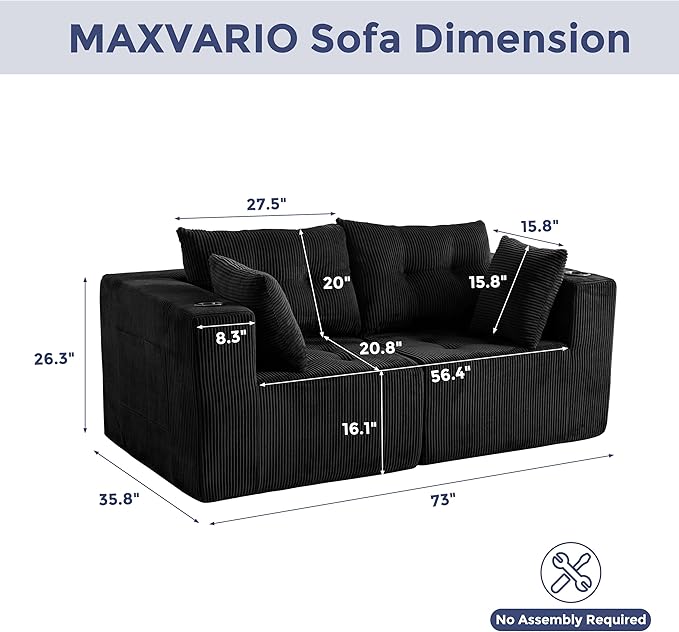 MAXYOYO Modular Sectional Sofa Couch, Loveseat Boneless Cloud Couch - Image 2