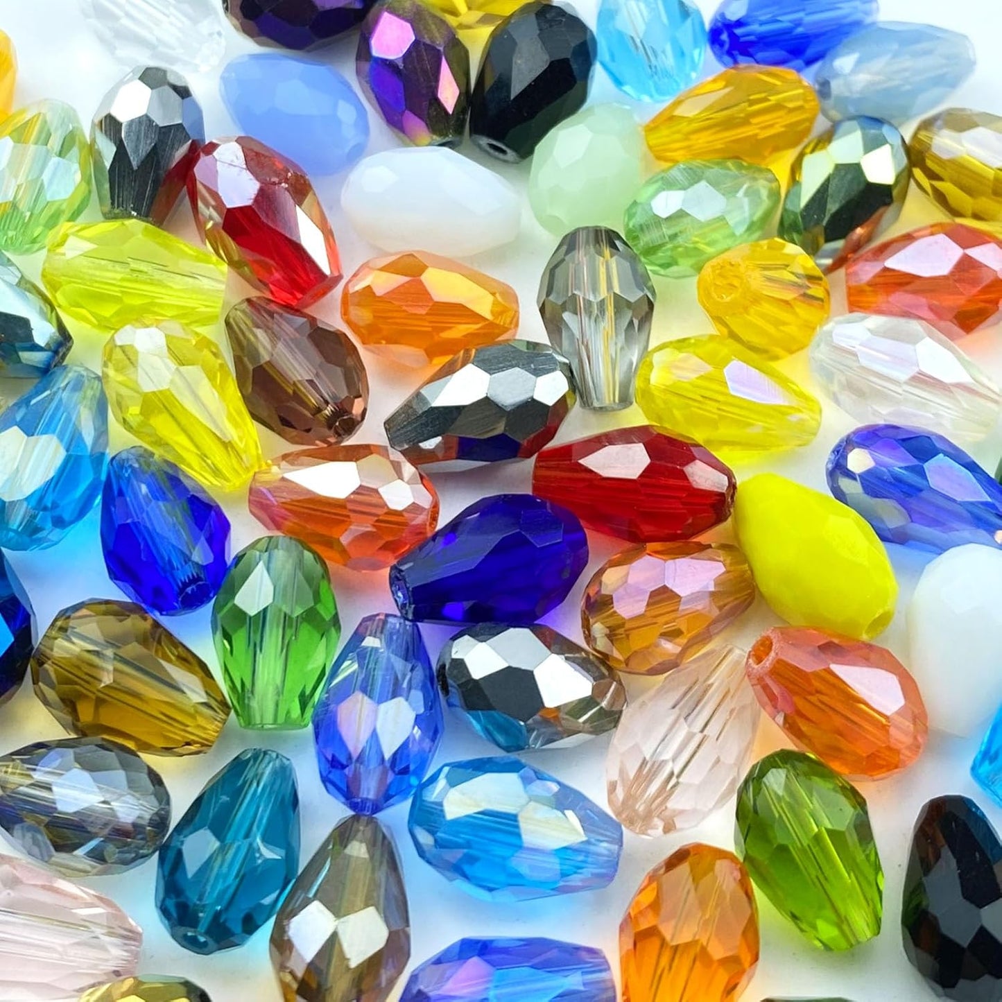 70pcs 8x12mm Teardrop Crystal Glass Beads Vertical Hole Faceted Loose Spacer Beads for DIY Craft Jewelry Making Necklace Bracelet Earring Wind Chimes(Mix Colors Series)