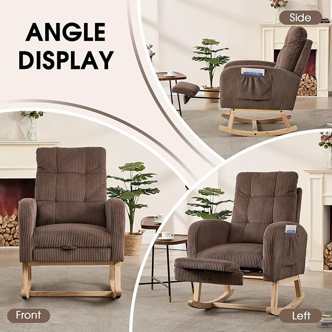 NIOIIKIT Nursery Rocking Chair, Corduroy Upholstered Rocking Chair - Image 8