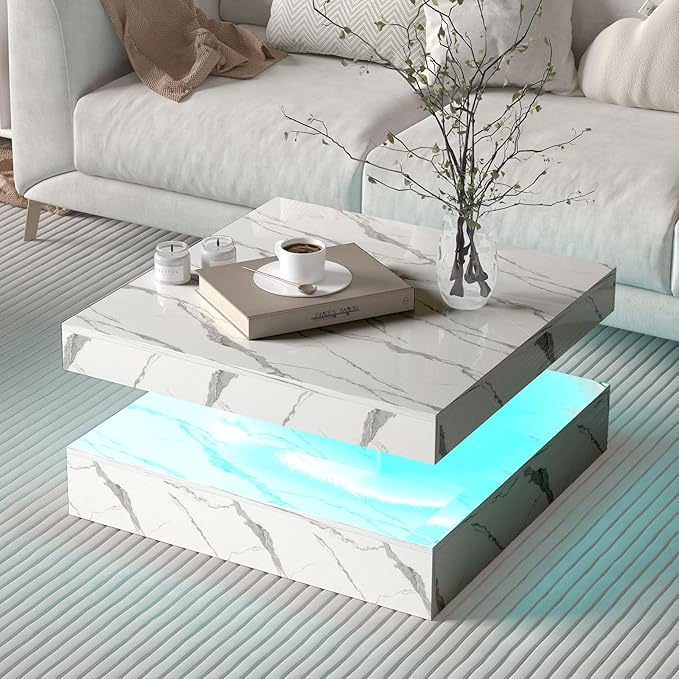 HedoAjim White Marble LED Coffee Table - Image 7