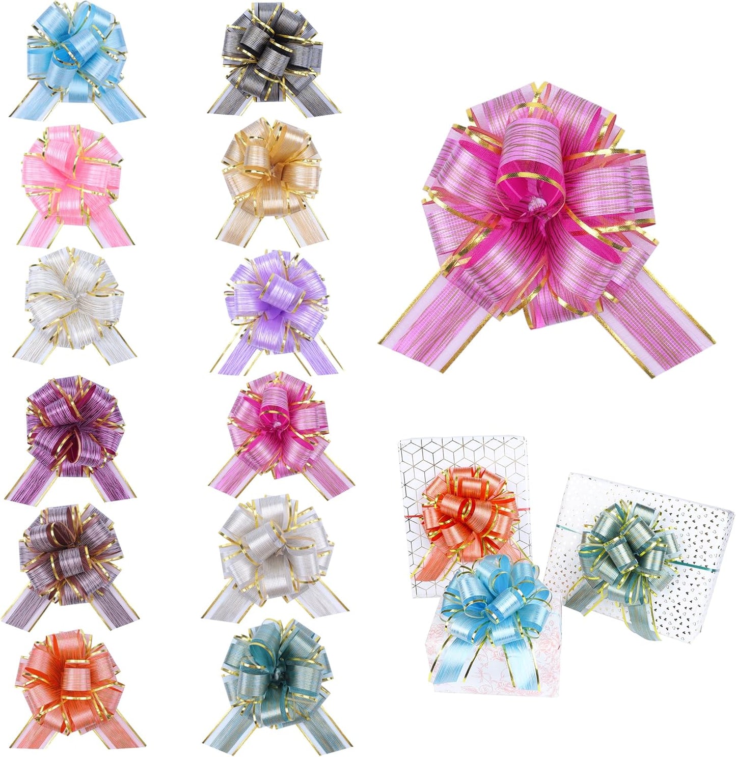 12 Pcs 6 Inch Large Pull Bows, Wedding Gift Ribbon Bow, Party Birthday Holiday Gift Wrapping Bow, Present Decoration Bow