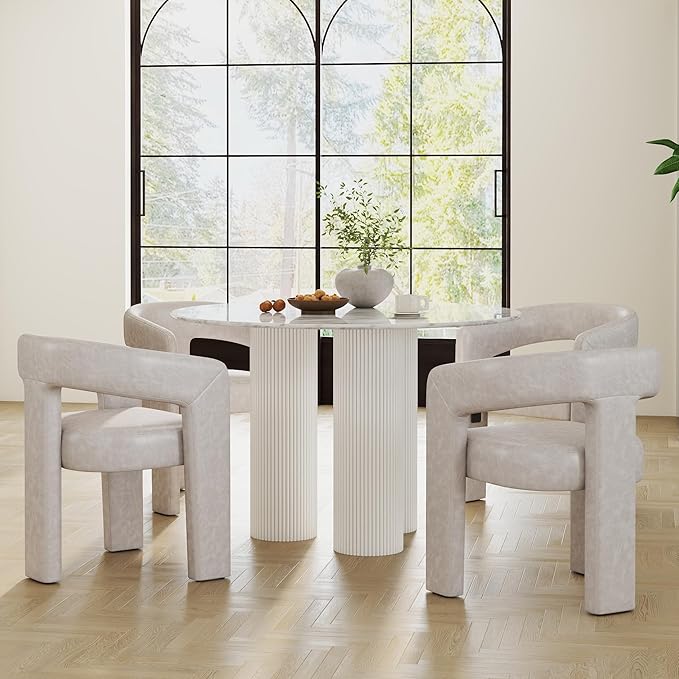 RIVOVA Modern Barrel Dining Chairs Set of 4, PU Leather Upholstered Accent Side - Image 3