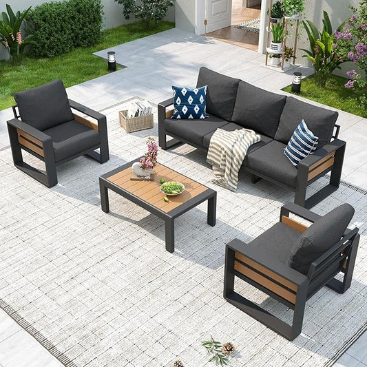 Aoxun Aluminum Patio Furniture Set, 5 Seats Luxury Outdoor Sectional by Aoxun