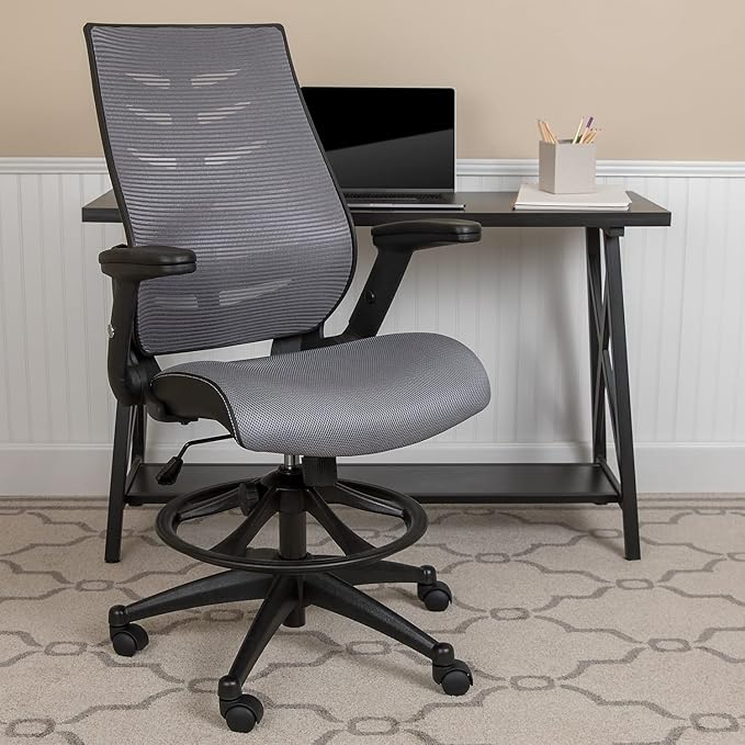 Flash Furniture Kale High Back Dark Gray Mesh Spine-Back Ergonomic Drafting - Image 2