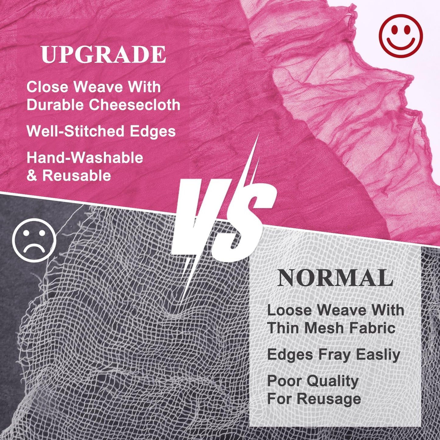 Asee'm 6pcs Cheesecloth Table Runner 120 Inches Long Deep Pink Boho Gauze Cheese Cloth Runner 10FT Rustic Sheer Table Runners for Christmas Wedding Party Baby Shower Spring Easter Decoration