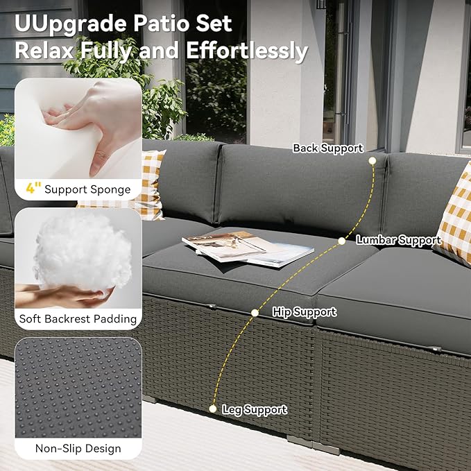 Aoxun Patio Furniture Set with Umbrella, 8 Piece Outdoor Sectional Sofas - Image 4