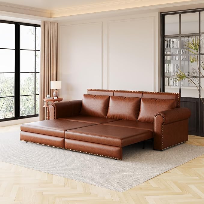 Faux Leather Sleeper Sofa Couch - Image 4