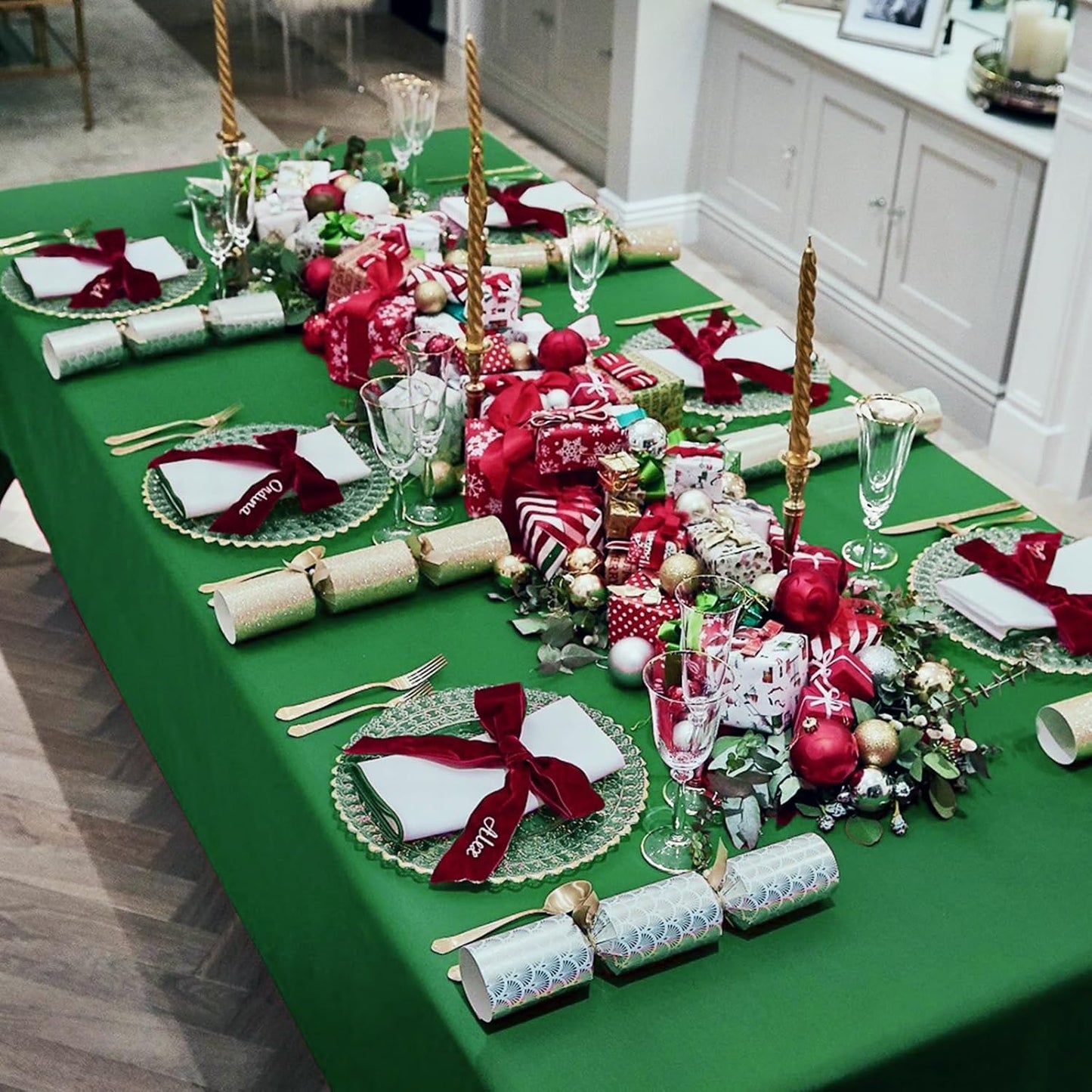 12 Pack 60 x 126 Inch Rectangle Tablecloth Green Polyester Tablecloth for 8 Ft Rectangle Tables, Washable Fabric Table Cloth for Wedding Dining Table Buffet Parties Camping