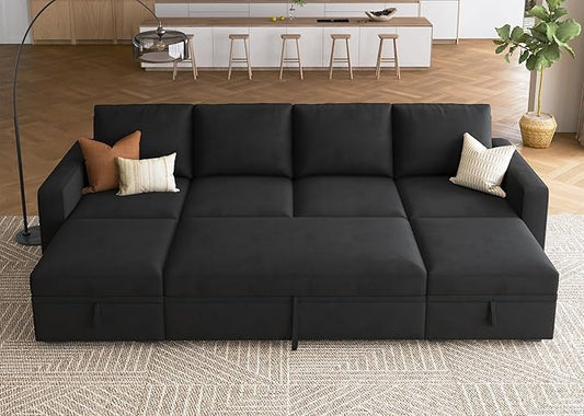HONBAY Modular Sectional Sleeper Sofa Bed, Velvet Sectional Couch by HONBAY