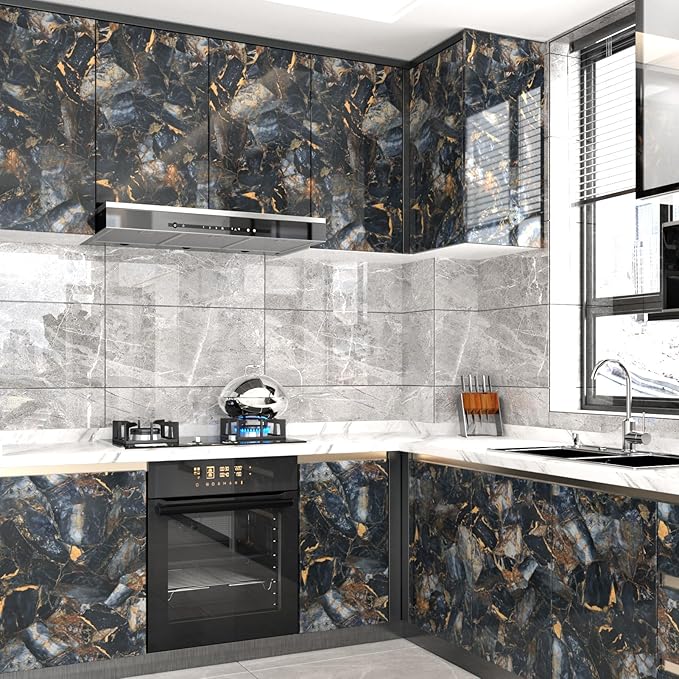 Black Marble Contact Paper Waterproof Removable Peel and Stick Wallpaper Film - Image 3