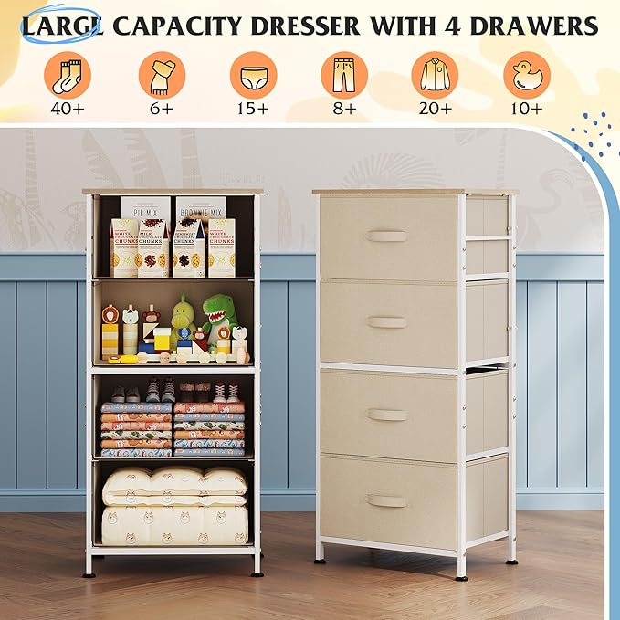 WLIVE Dresser with 4 Drawers, Storage Tower, Organizer Unit, Fabric Dresser - Image 4