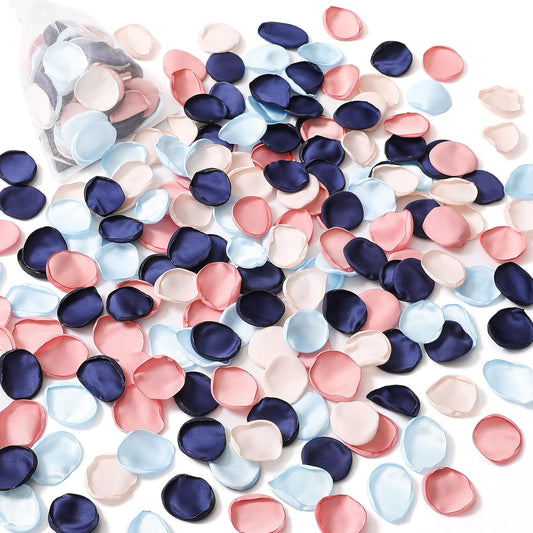 Serwalin 500pcs Silk Rose Petals Artificial Flower Pink Navy Blue for Weddings Proposal Fake Petals for Flower Girl Basket Bridal Shower (4 Color Mixes)