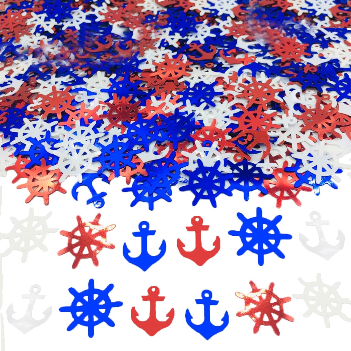 Confetti Anchor Rudder Party Favor Table Metallic Foil Party Decoration Nautical Baby Shower Birthday for Patriotic Wedding Engagement Bachelor Theme Red White Blue(Anchor)