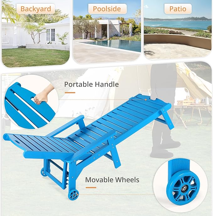 LUE BONA Lounge Chair Outdoor, HDPS Chaise Lounge Outdoor - Image 4