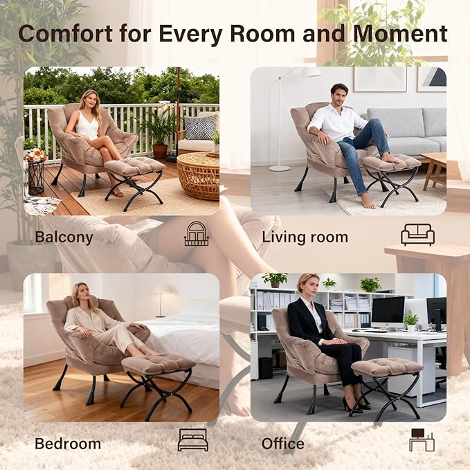Lazy Chair with Ottoman, Modern Accent Chair Contemporary Sofa Chair with - Image 6