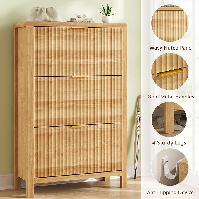 YOMILUVE Shoe Cabinet Storage for Entryway, Fluted Shoe Cabinet - Image 6