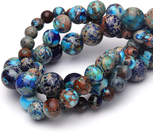 10mm Natural Stone Beads for Jewelry Making,Blue Imperial Jasper Polished Smooth Round Gemstone Beads for Bracelet Necklace 15 Inch