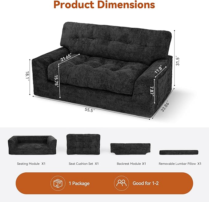 MONVANE 55.5" Convertible Loveseat Sofa, 2-in-1 Boneless Sleeper Sofa Bed Futon - Image 3