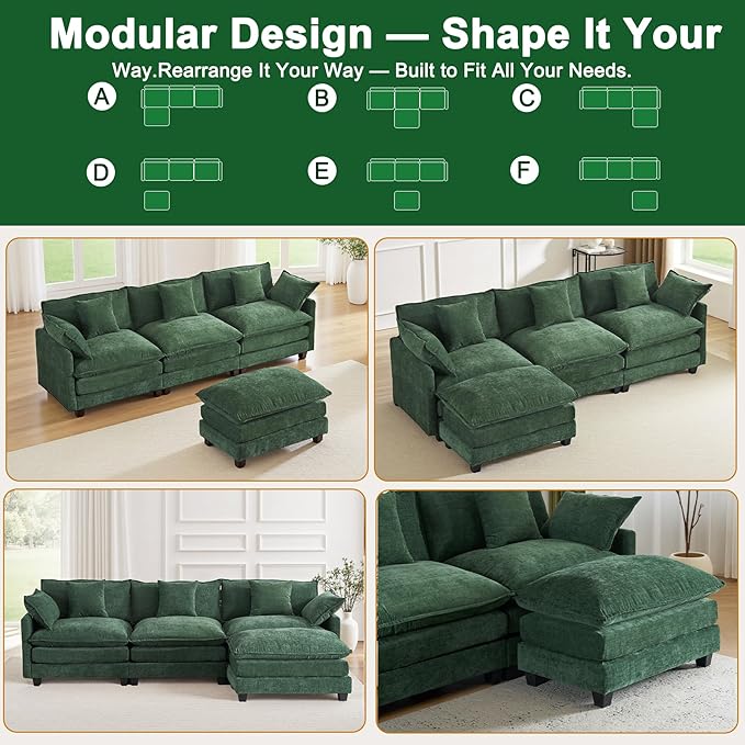 111.4" L-Shaped Cloud Chenille Sofa Sectional Couch - Image 6