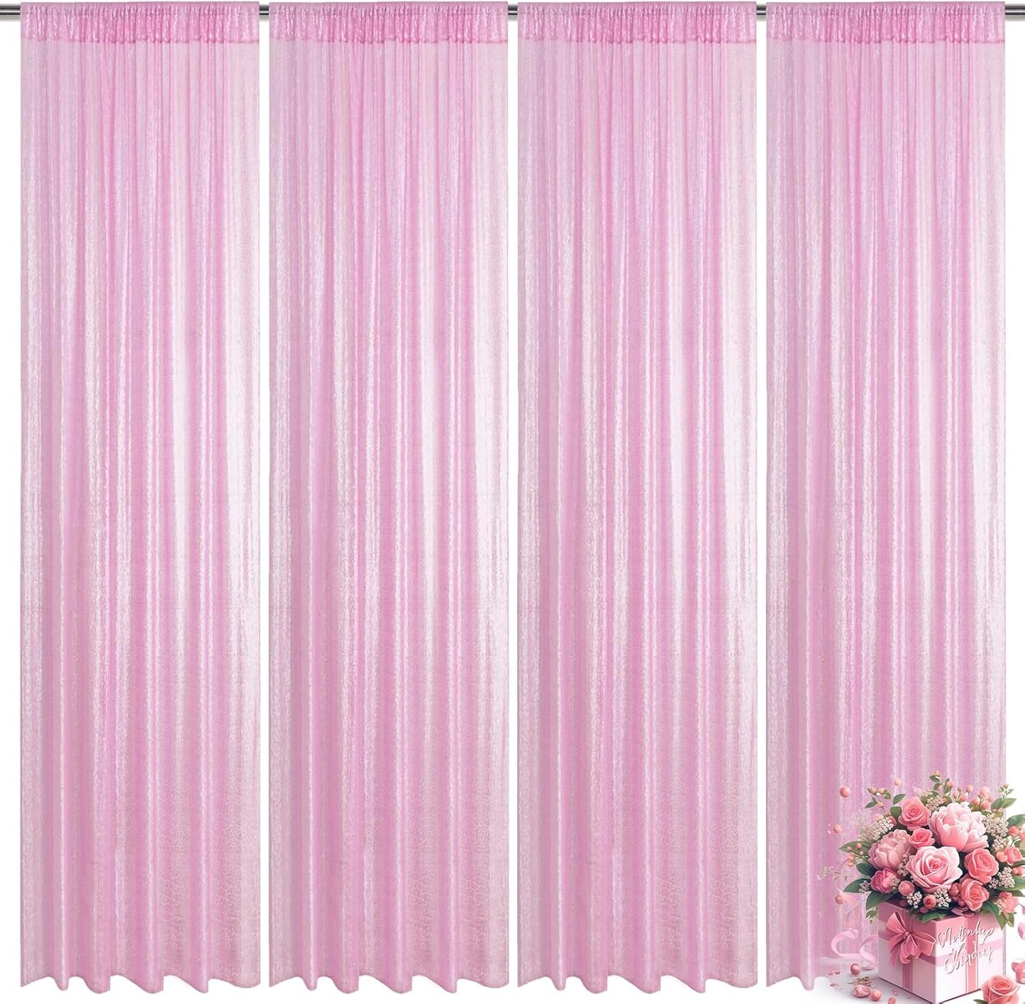 Matte Pink Sequin Backdrop Curtain 4 Pieces 2FTx8FT Glitter Photography Backdrop for Party Wedding Birthday Christmas Decorations
