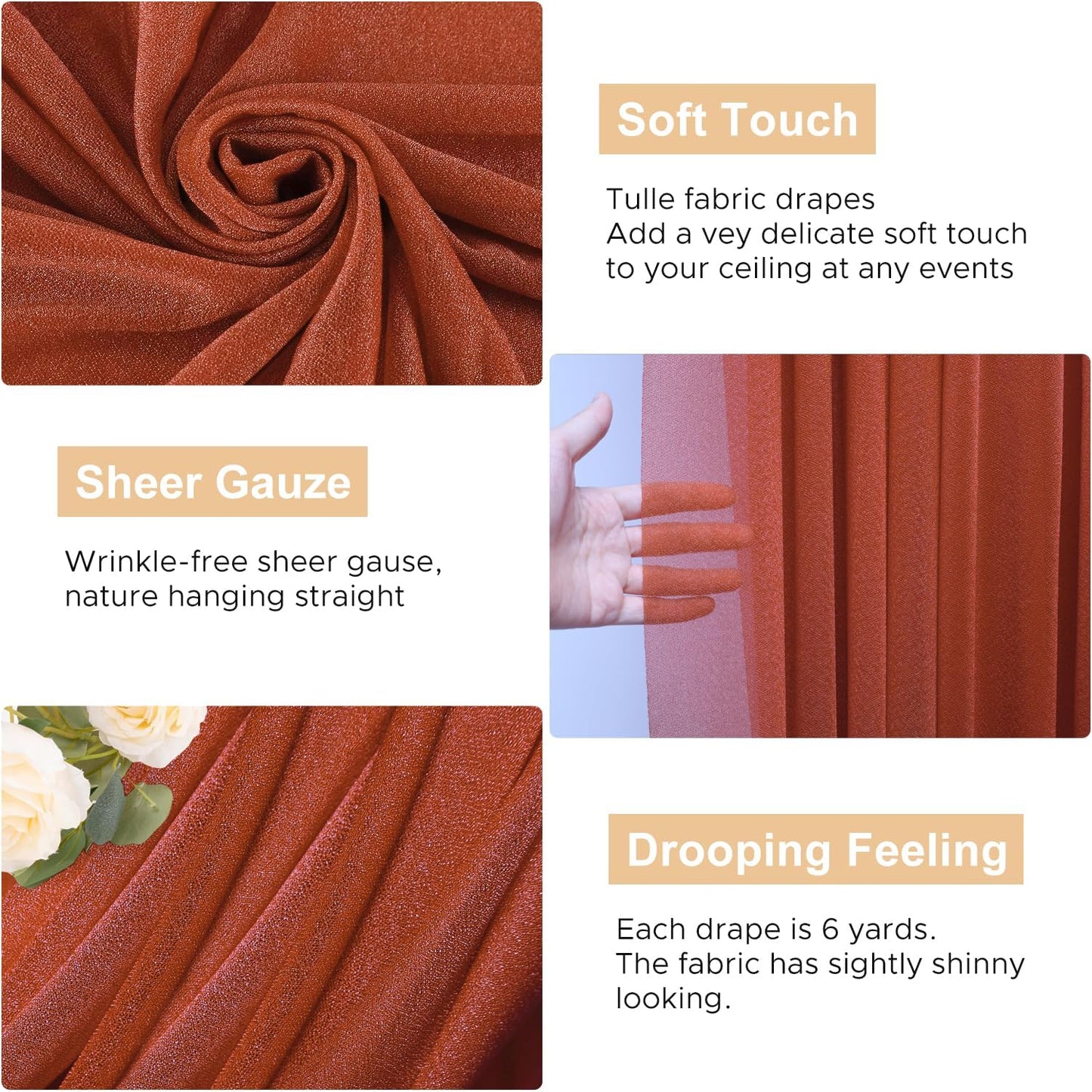 Wokceer Wedding Arch Draping Fabric Terracotta 2 Panels 28.7" x 20FT Sheer Drapes Backdrop for Ceremony, Birthday Party, Bridal Shower Decoration