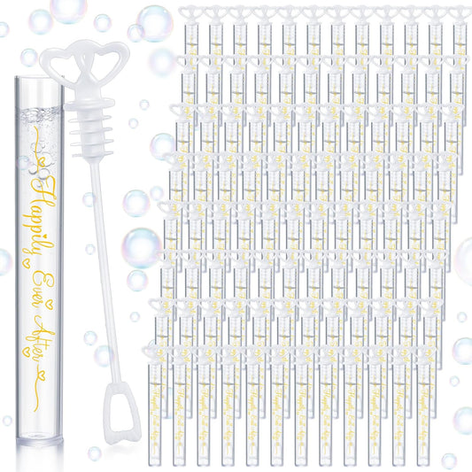 150 Pcs Bubble Wands Bulk for Wedding Party Mini Heart Wand with Bubble Solution for Wedding Bridal Showers Valentine Anniversary Graduation Birthday Supplies (White,Happy Ever After)