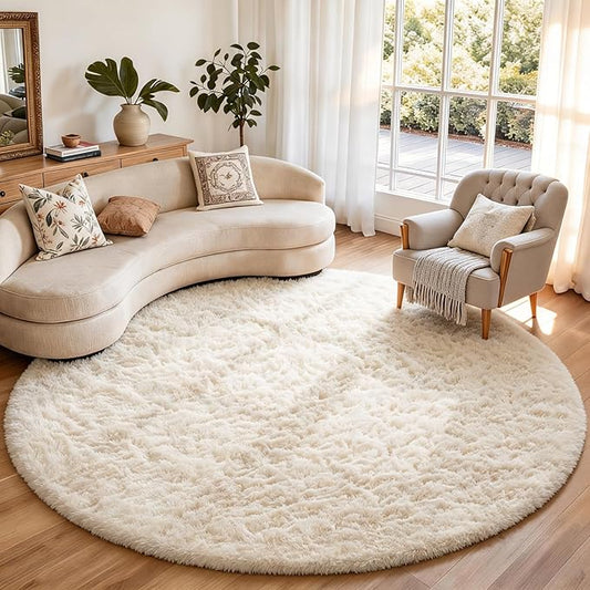 Ophanie Round Rugs 8Ft Ivory Circle Area Rug, Aesthetic Room Decor, Fluffy by Ophanie