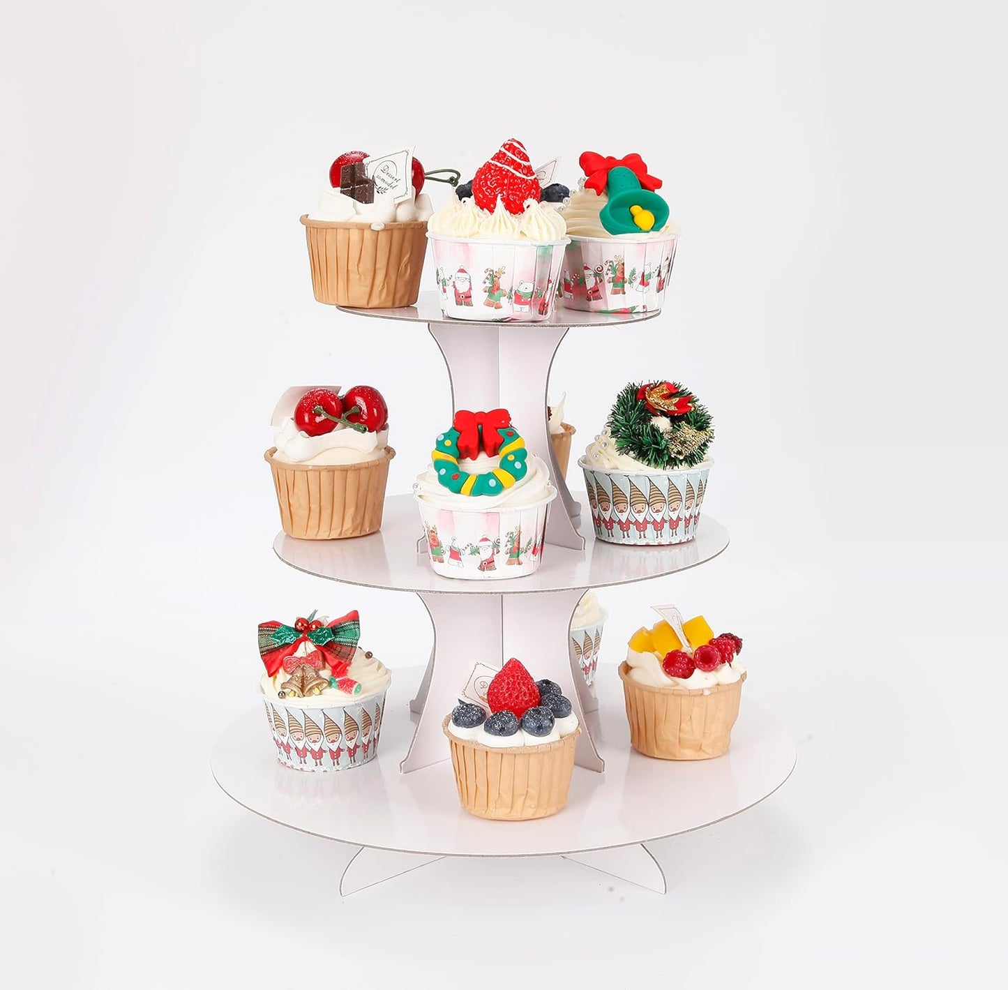 2Pcs 3-Tier Cupcake Stand, Cake Stand holder, Tiered DIY Cupcake Stand Tower for Dessert Table Displays, Birthday Theme Party Favors Decoration, Floral Tea Party, 12" W x 12.8" H, White