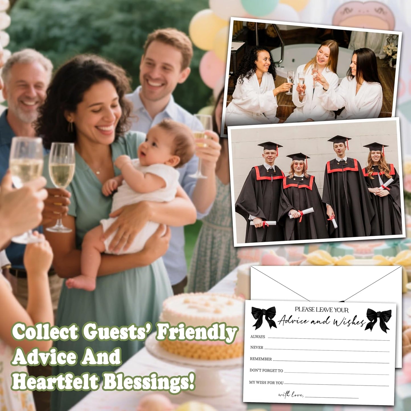 Advice And Wishes Cards (25pcs), Black Bow Advice Cards For Mr And Mrs, Bride And Groom, New Parents, Bridal Shower, Baby Shower, Engagement, Wedding, Bachelorette Party Games Decor -A12