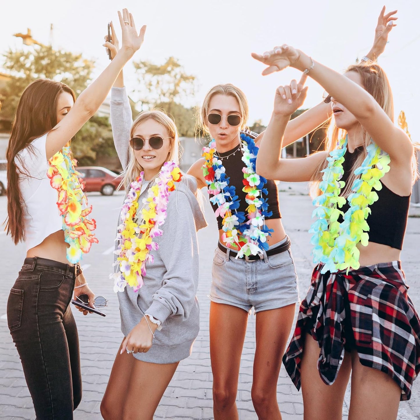 120PCS Hawaiian Leis Party Decorations, Leis for Luau Party Decor, Hawaiian Lei Colorful Tropical Theme Silk Flower Bulk, Flower Garland Summer Pool Birthday Favors Supplies Accessories ﻿