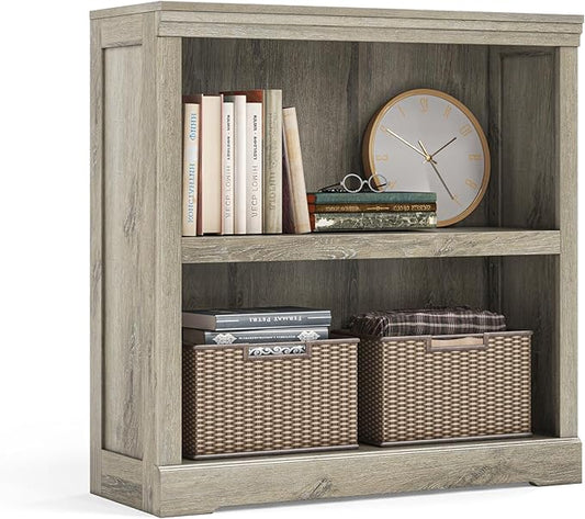 LINSY HOME 2-Tier Bookcase and Bookshelf, Small Wood Display Storage Shelves by LINSYHOME