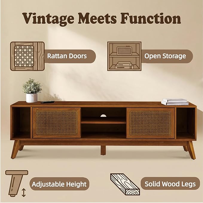 LKTART 68 Inch Mid Century Modern TV Stand - Image 5