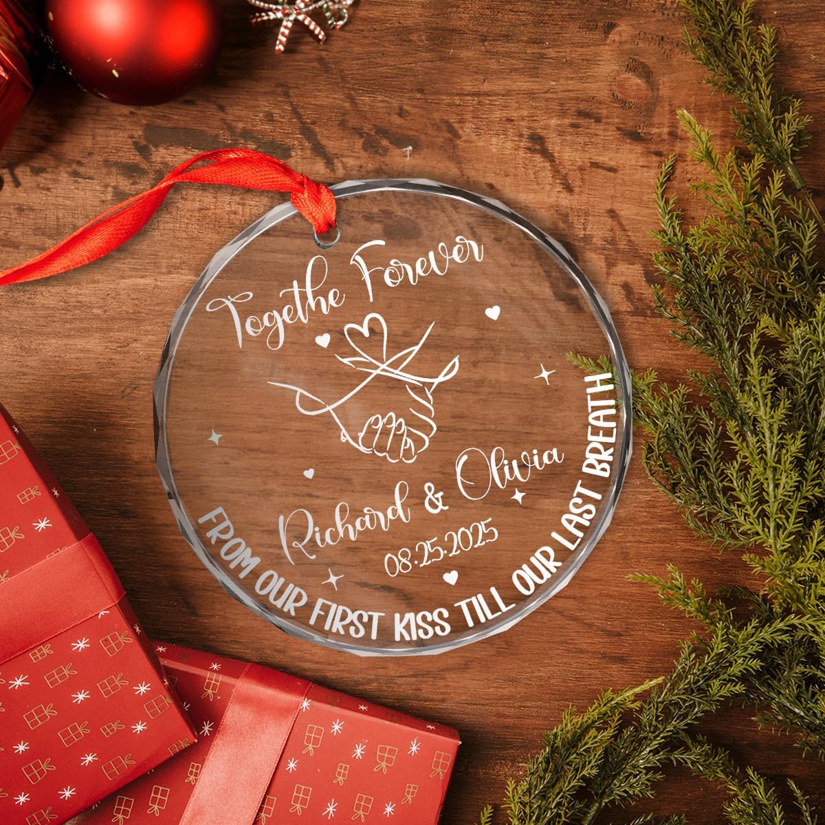 Personalized Christmas Ornaments with Names, Couple Glass Ornament, Custom Wedding Gifts for Couples 2025, Wedding Gift Ideas for Newly Wed Couple, Bride, Bridal Shower, Future Mr & Mrs (C3)