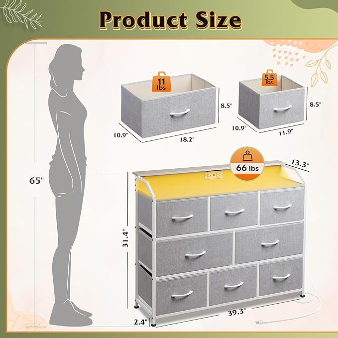 WLIVE Dresser TV Stand with Power Outlets, Led Dresser - Image 3