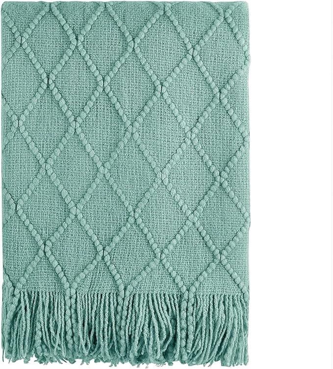 BOURINA Dark Cyan Throw Blanket 50 x90 Inches Textured Solid Soft Sofa Throw by BOURINA