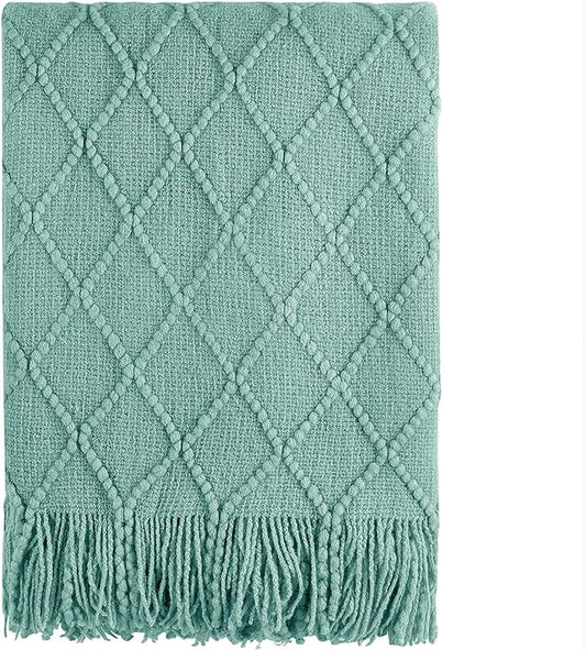 BOURINA Dark Cyan Throw Blanket 50 x90 Inches Textured Solid Soft Sofa Throw by BOURINA