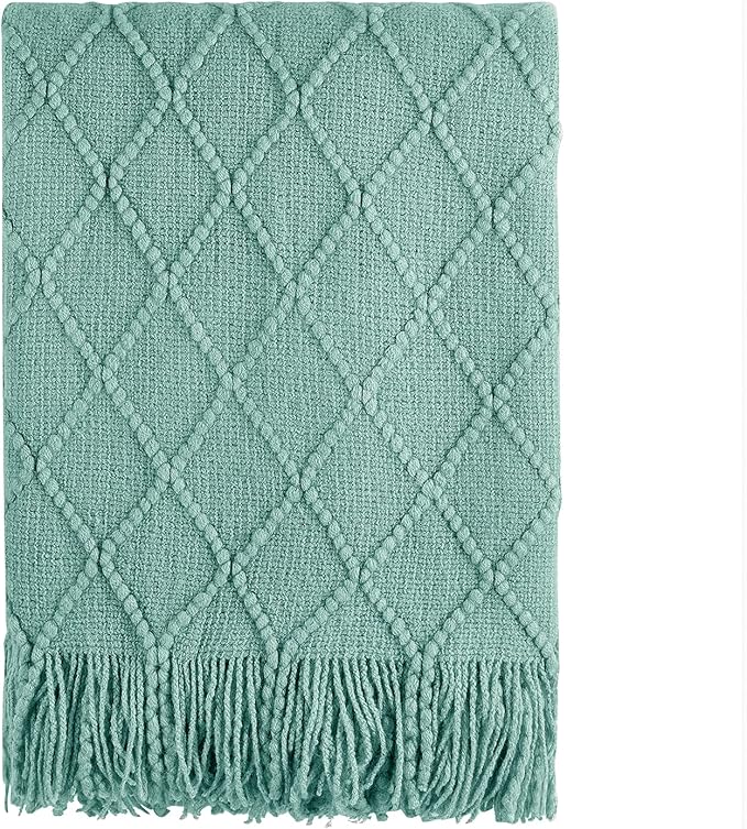 BOURINA Dark Cyan Throw Blanket 50x60 Inches Throw Textured Solid Soft Sofa by BOURINA