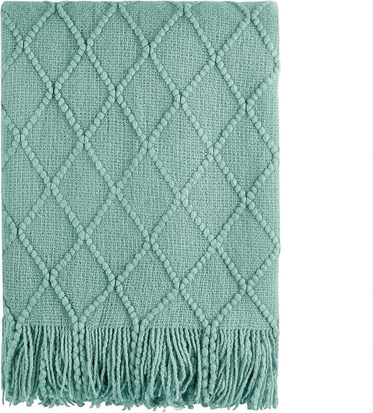 BOURINA Dark Cyan Throw Blanket 50x60 Inches Throw Textured Solid Soft Sofa by BOURINA