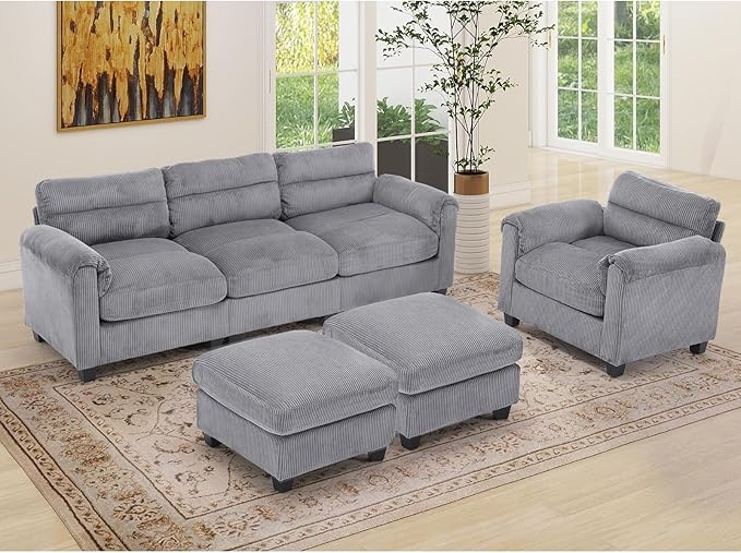 HAOMARKETS Corduroy 4-Piece Sofa Set, Upholstered Ottoman Set of 2, Accent by HAOMARKETS