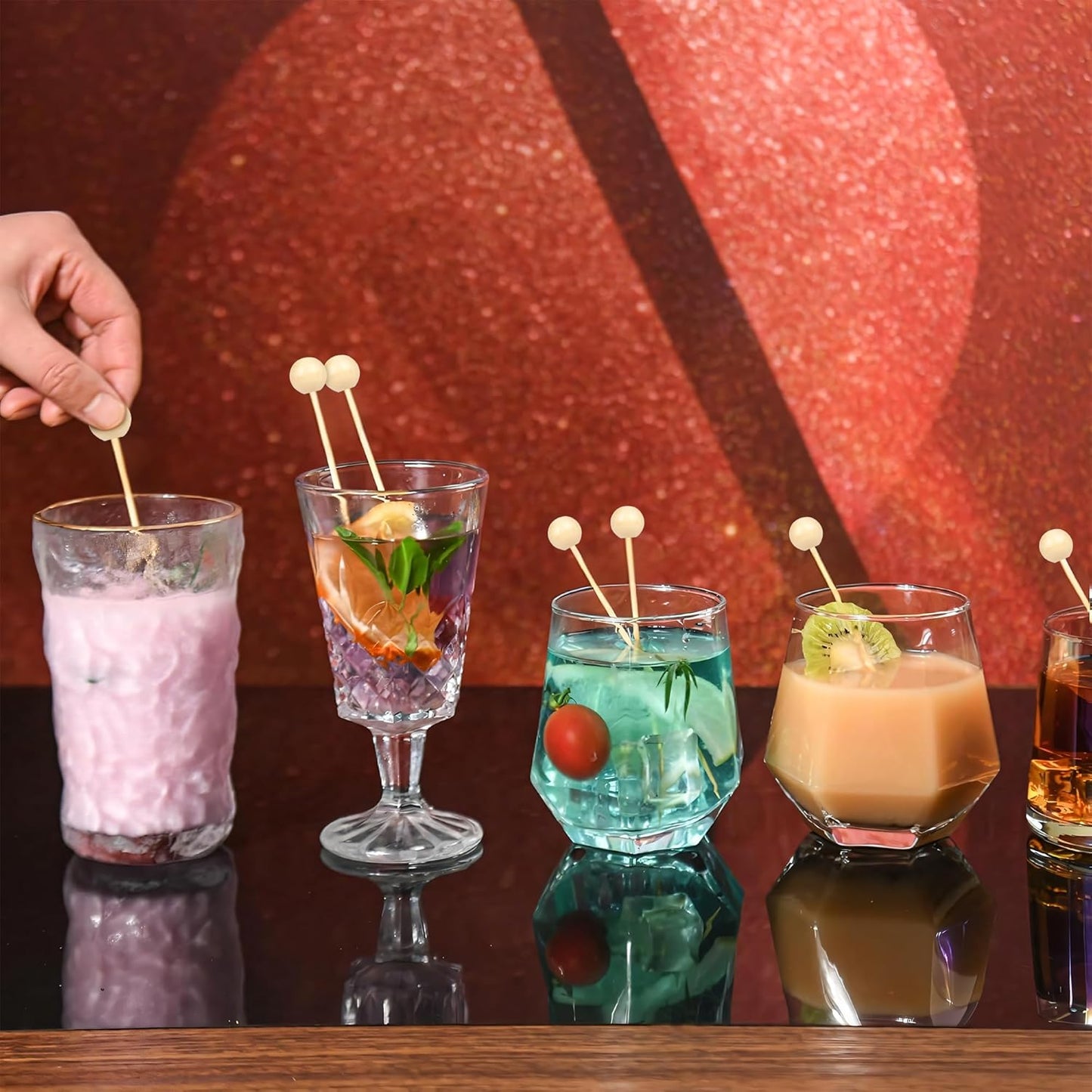 300Pcs Fancy Toothpicks for Appetizers,4.7Inch Wooden Ball Cocktail Picks For Drinks,Bamboo Appetizer Skewers for Charcuterie Boards Accessories,Martini, Sandwich,Desserts,Fruit