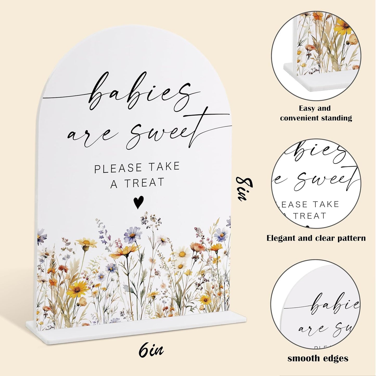 Acrylic Table Signs, Boho Floral Babies are Sweet Please Take a Treat Sign, Baby Shower Table Centerpieces, Supplies for Gender Reveal Party and Newborn Announcement Reception and Event Party, 34