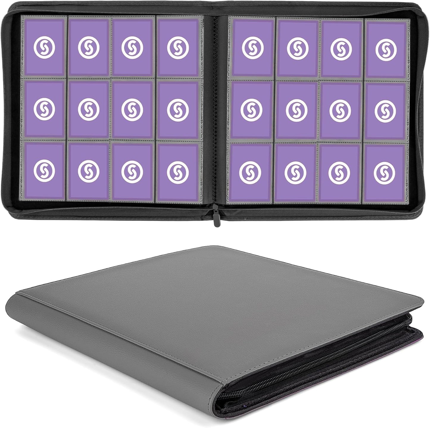 SMYV 12 Pocket Trading Card Binder, Premium PU Cover Card Binder for 720 Cards, Ringless Side Loading Card Collection Album Folders for MTG, TCG, Game Cards & Sports Cards (Grey)