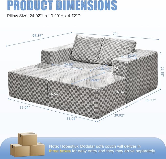 Hobestluk Modular Sectional Sofa Memory Foam Couch Sofa Bed Loveseat - Image 2