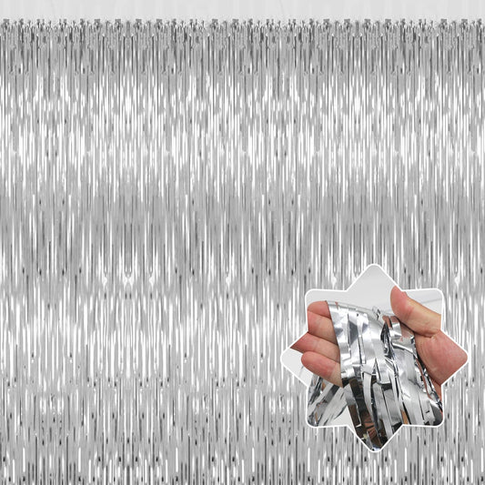 5 Pack Silver Backdrop Curtain Party Decorations Foil Fringe Backdrop Silver Tinsel Streamers Birthday Bachelorette New Year Christmas Wedding Baby Shower Disco Party Decorations