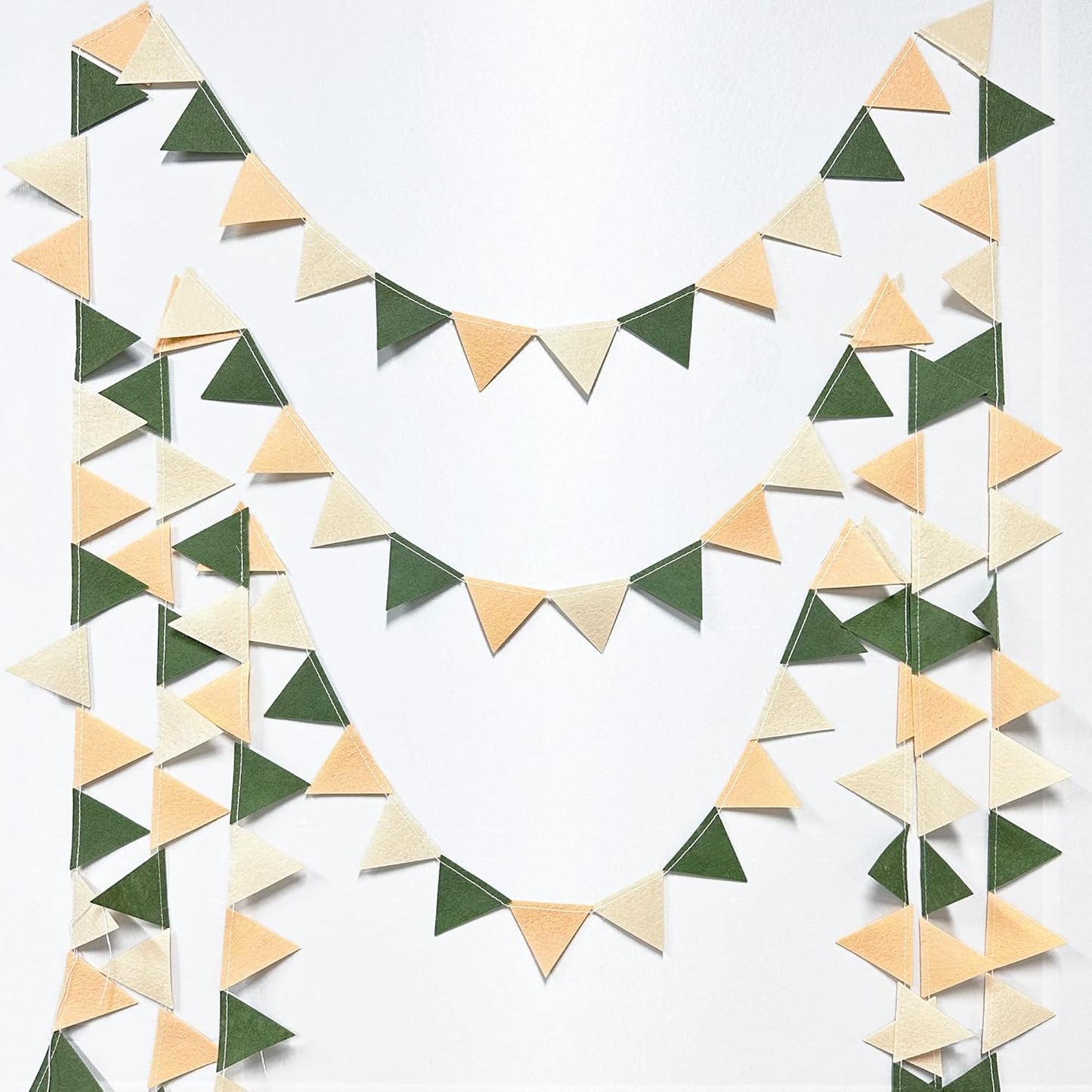 Sage Green Party Decorations Olive Green Tan Brown Cream Felt Hanging Triangle Mini Bunting Pennant Banner Flag for Safari Jungle Birthday Wedding Neutral Baby Shower Party Classroom Nursery Decor