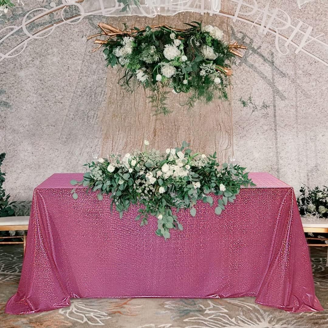 Fitable Sequin Tablecloth for Parties 60x120 Inch - Sparkle Glitter Table Cloth Laser Rectangle Overlay for Wedding Baby Shower Ceremony Birthday Holiday Banquet Decor, Fuchsia