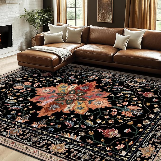 RELEANY Area Rugs 7'x10' Washable Non-Slip, Floral Vintage Distress Print - Image 3