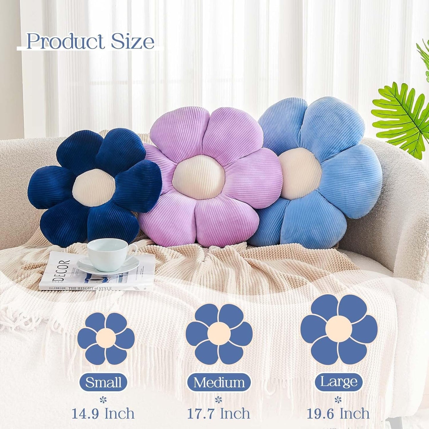 Navy Flower Pillow, 17.7" Cute Flower Shaped Floor Pillow, Aesthetic Floral Plush Daisy Decorative Throw Pillows for Bed Sofa Couch